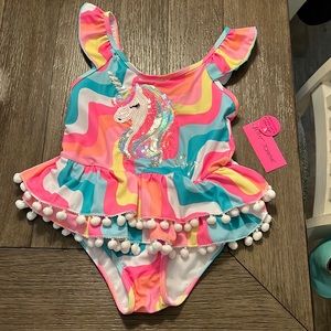 Betsey Johnson Unicorn Sparkle Girls Swimsuit Size 10